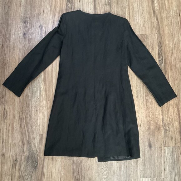 Vintage David N. Linen Blazer Jacket Coat Duster Cardigan Black Embroidered Sz 6 - Picture 4 of 6